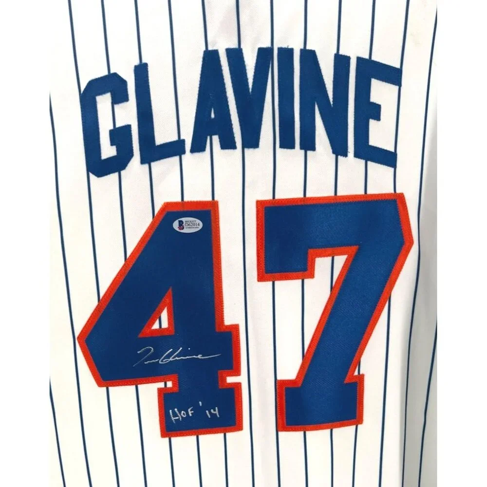 Tom Glavine Signed Mets Jersey Beckett COA HOF 14 Inscription Pinstripe Size XL - Picture 3 of 14